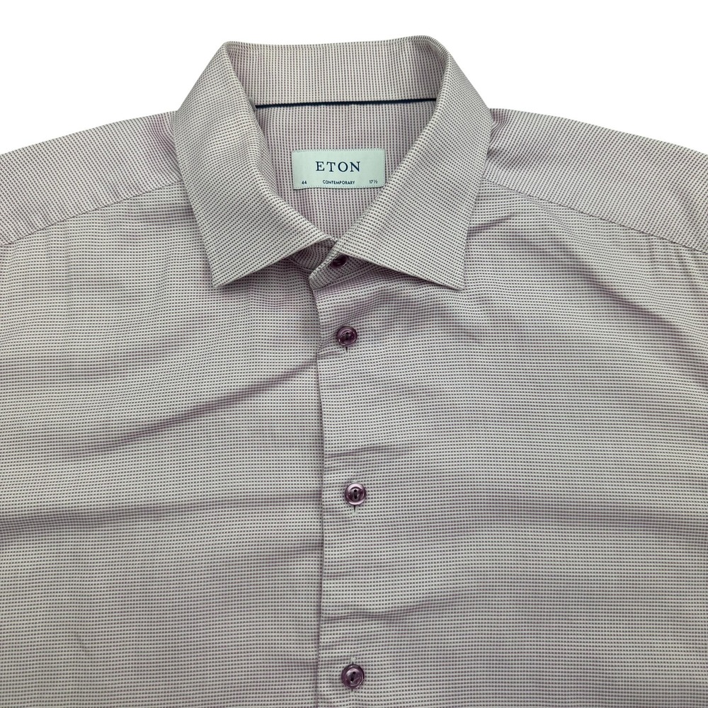 ETON Dress Shirt Mens 17.5 34/35 Purple Check Long Sleeve Contemporary Cotton